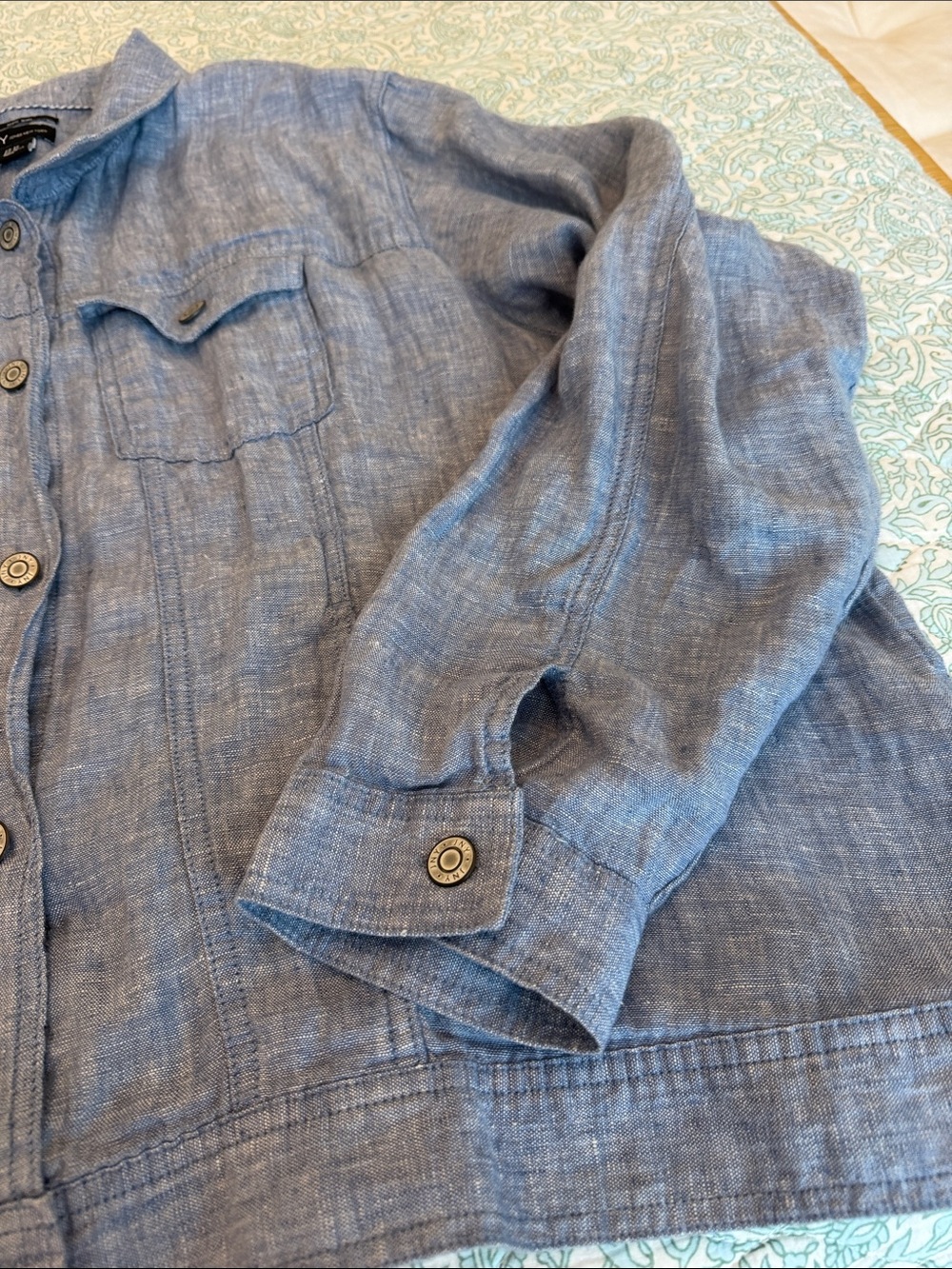 JNY Jones New York 100% Linen Light Blue Jean Style Jacket Plus Size 3x - Picture 5 of 13
